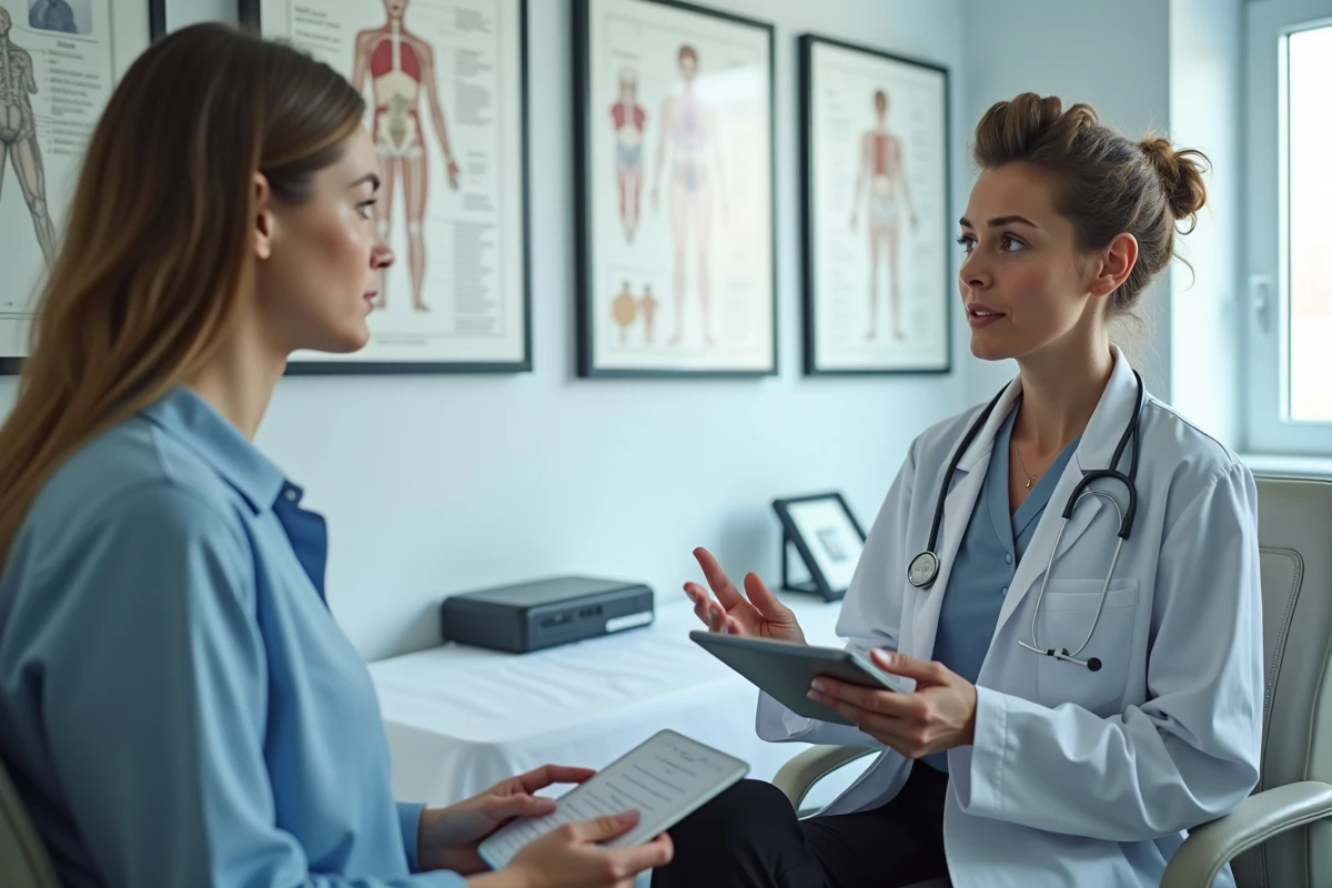 Consultation médicale entre une femme inquiète et son médecin pour diagnostiquer une grossesse nerveuse
