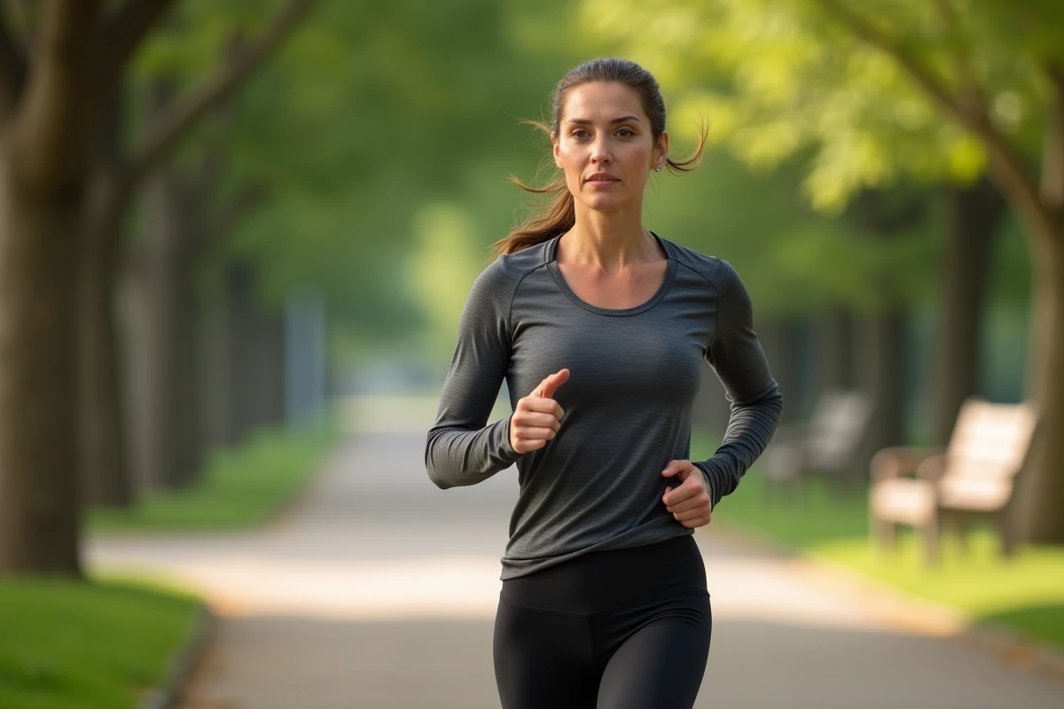 Femme qui court dans un parc pour stimuler les hormones de perte de poids grâce à l'exercice physique