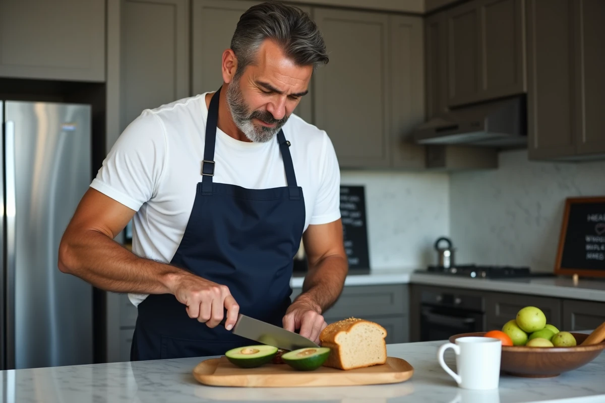Homme préparant un repas riche en fibres pour réduire la faim et contrôler l'appétit