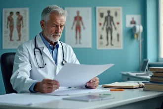 Médecin examinant un bilan médical dans un bureau d'hôpital, illustrant les maladies les plus mortelles