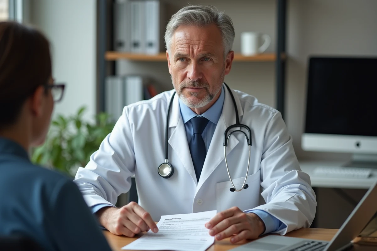 Médecin expliquant les bénéfices du vaccin Pneumovax à un patient en consultation