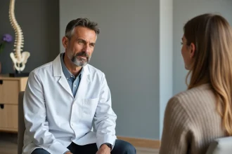 Ostéopathe en consultation avec une patiente dans un cabinet professionnel, illustrant la relation thérapeutique et la question de la reconnaissance de la profession