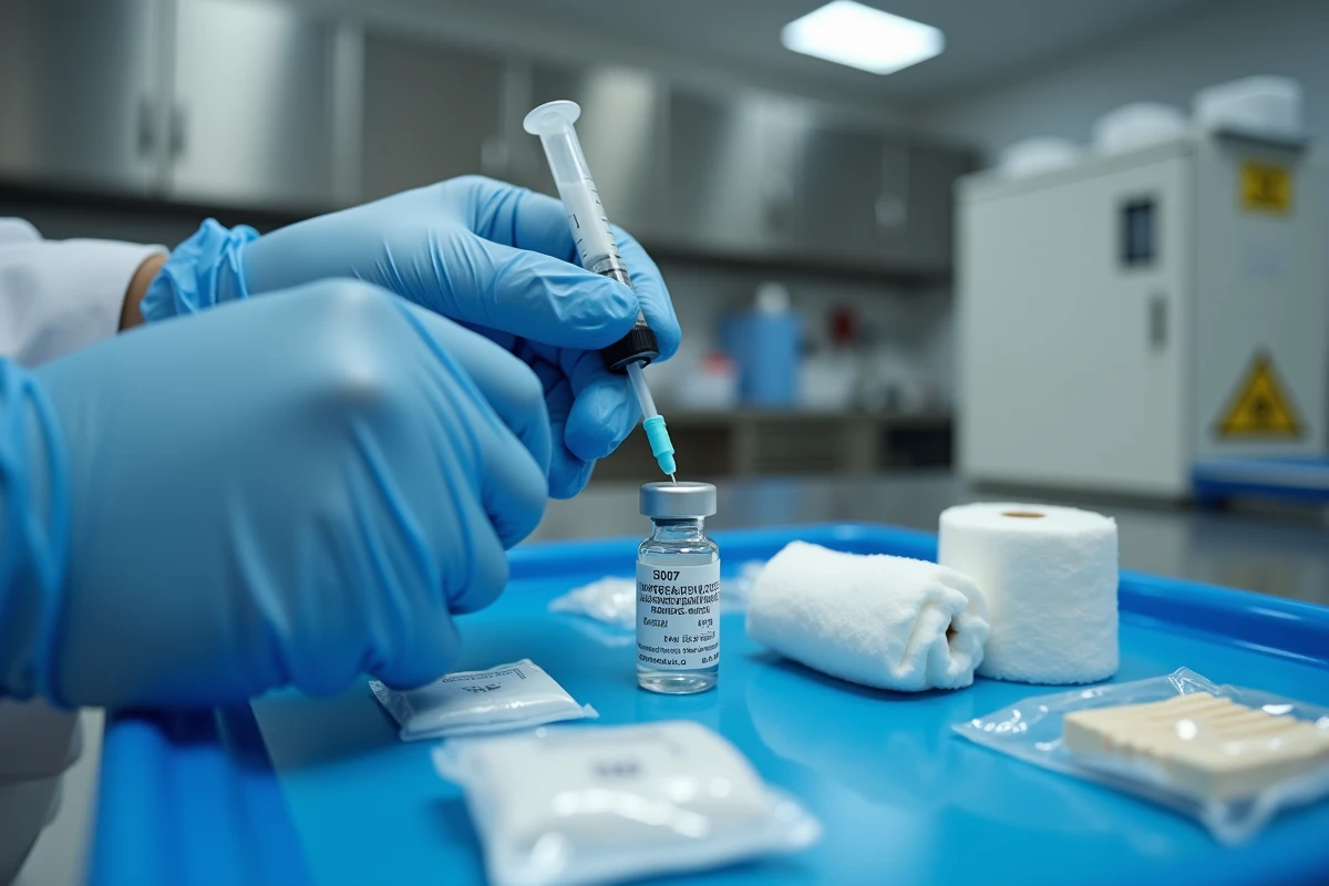Préparation d'une seringue pour un essai clinique de vaccin thérapeutique contre le cancer