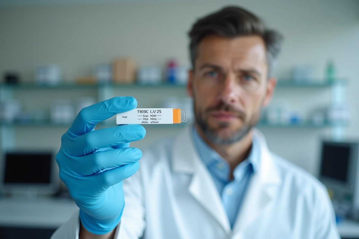 Professionnel de santé examinant un résultat de test salivaire de dépistage de drogues en laboratoire médical